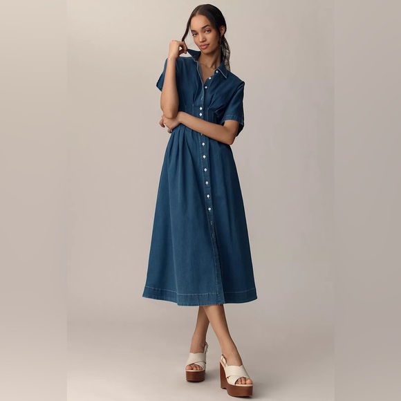 Anthropologie Dresses & Skirts - Anthropologie x Exquise The Tobie Button-Front Pleated Shirt Dress Denim S NWT